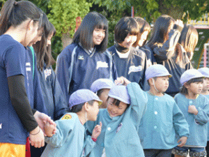 笠岡高等学校・笠岡保育園合同避難訓練